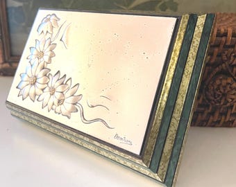 Vintage Ottaviani Italian Sterling and Wood Box, Sterling Plaque Box, Mod Embossed Floral Design, Vintage Gift, Home Office Decor