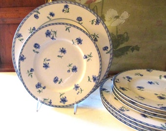 Vintage Mikasa "Blue Medley" Four Dinner Plates, Four Salad Plates, Utima Super Strong Fine China, Blue Floral Dinnerware, Sold in Sets