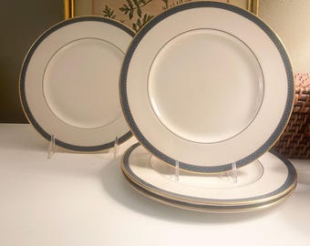 Four Lenox Patriot Salad Plates, Teal Blue and Gold Trim
