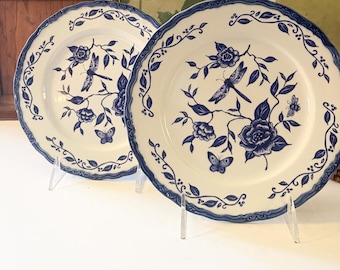 Vintage Pair of NOS Cracker Barrel "Blue Bliss" Blue and White Salad Plates, Chinoiserie Chic Deccor, Wall Gallery Decor,