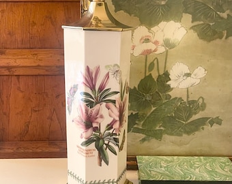 Vintage Portmeirion Porcelain and Brass Lamp, Rhododendrum Botanic, Hollywood Regency, Library Decor, Traditional Decor, Home Office Decor