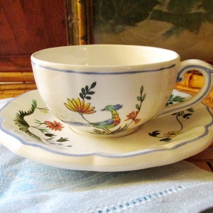 Set of 6 La Ronde Des Fruits Gien France Espresso Coffee Demi Cups Saucers  FREE SHIPPING 