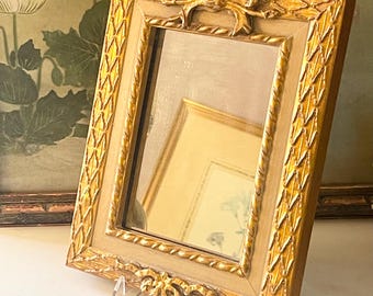 Vintage Florentine Style Neoclassical Bow Mirror, Gilded Wood, Wall Gallery Decor,  French Chic Romantic Decor