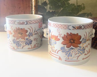 Vintage Pair of Oriental Planters, Hand Painted Cachepots, Orchid Pot, Mantel Decor Flower Pot, Grandmillennial Gift