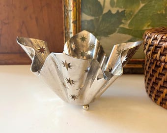 Vintage Godinger Silver Art Co Pierced Stars Metal Candle Holder or Candy Dish, Handkerchief Design
