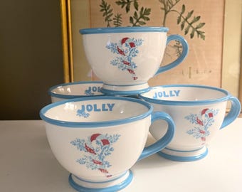 Starbucks Jolly Footed Mugs, Set of Four, Christmas Candy Cane, 2007