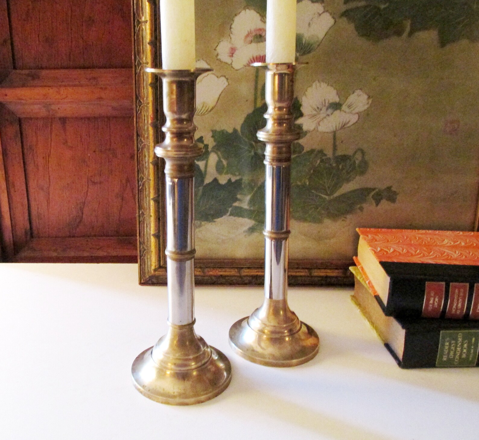Vintage Brass and Steel Candlesticks 1980's Hollywood Etsy