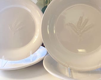 Vintage Dansk for Pottery Barn Set of Four Creamy White Ironstone Salad Plates, Embossed "Wheat" Design Farmhouse, Thanksgiving, Portugal