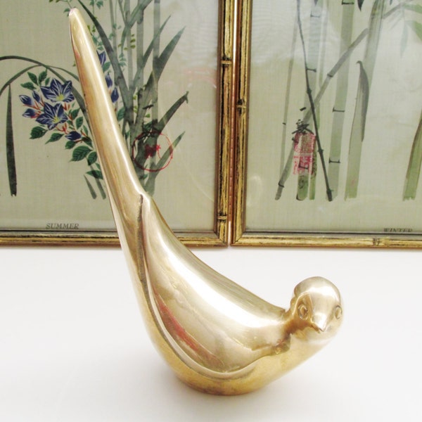 Vintage Brass Bird Figurine, Brass Paperweight, Modern Brass Bird, Home Office Decor