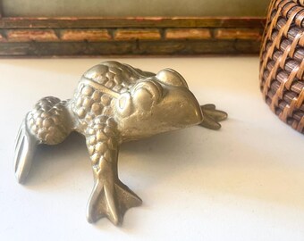 Vintage Brass Frog Paperweight, Fat Belly Frog Sculpture, Frog Figurine, Brass Decor, Nursery Decor, Bookcase Decor