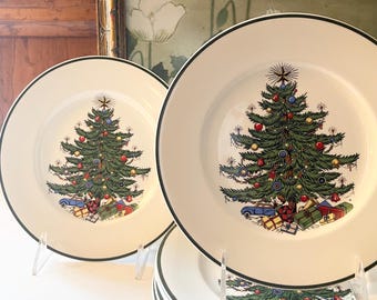 Vintage Cuthbertson England Set of Six "Original Christmas Tree" Salad Plates, Holiday Dinnerware, Christmas China
