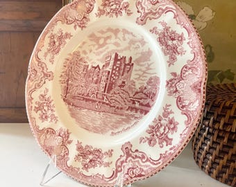 Vintage Johnson Bros Old Britain Castles  Dinner Plate, Cottage Core China, Red White Ironstone