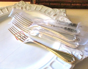 Six Christofle France "Rubans" Dinner Forks, Silver Plated Louis XVI Style, Elegant Dining, Wedding Silver, New Old Stock