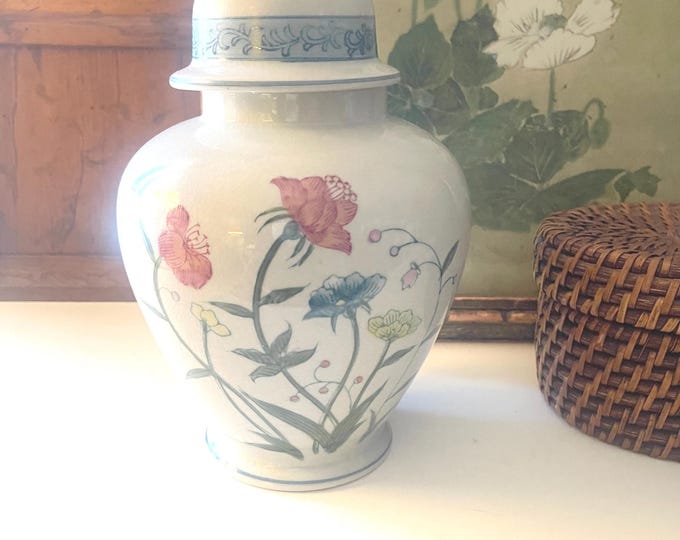 Featured listing image: Vintage "Fleurs de Chantilly" Ginger Jar Vase by Andrea by Sadek, Chinoiserie Floral Lidded Jar, Hand Painted Japanese Pottery