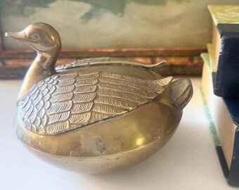 Vintage Brass Duck Trinket Box, Brass Bird, Lidded Box, Gift For Hunter, Father's Day Gift