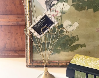 Vintage Tall Brass Wire Note Holder, Peacock Design Flexible Photo Holder, Home Office Decor
