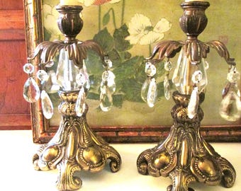 Vintage Baroque Style Candlestick Holders, Hollywood Regency Pair, Holiday Mantel Decor