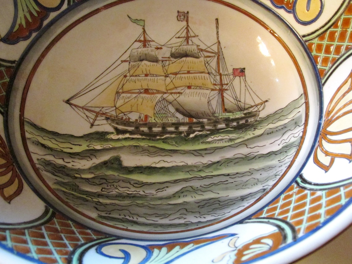 Vintage Nautical Decorative Bowl Sailboat Theme Bowl Coffee Etsy