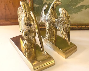 Vintage Pair of Virginia Metalcrafters Brass American Eagle  Bookends, Traditional Decor, Library Decor, Gift for Book Lovers, Federal Decor