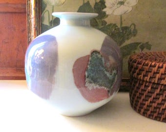 Vintage Signed Art Pottery Vase, mAr Studio Vase, Multi Colored Art Ceramic Glazed Vase,