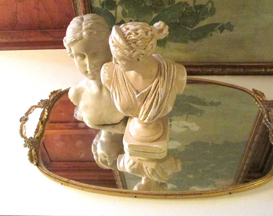 Vintage Large Matson Vanity Mirror Tray, Gilded Vanity Mirror, Perfume Tray, Hollywood Regency