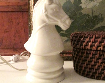 White Knight Chess Horse Accent Lamp, White Porcelain Night Lamp, Home Office Decor, Game Room Decor
