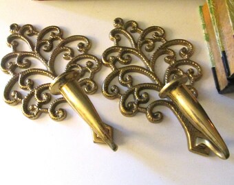 Vintage Virginia Metalcrafters Brass Candlestick Wall Sconces, "Family Tree", Wall Gallery Decor, Grandmillennial Decor
