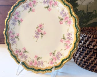 Vintage French  B & H Limoges Hand Painted Plate, Gilded Floral Scalloped Plate Grandmillennial Gift, Romantic Wall Decor