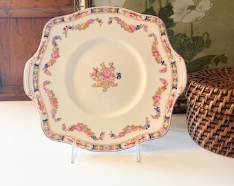 Vintage Minton England Serving Plate, "Minton Rose" Pattern, Small Fine Bone China Handled Cake Plate, Rose Garland Swag