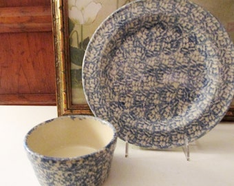 Vintage Workshop of Gerald E Henn, Rosevile, Ohio Spongware Dinner Plate, Hand Painted Bowl, Serving Bowl, Farmhouse China,