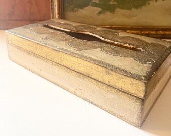 Vintage Italian Ornate Florentine Tissue Holder, Italy, Home Office, Wood Tissue Holder, Hollywood Regency, Grandmillennial, Gold and Beige