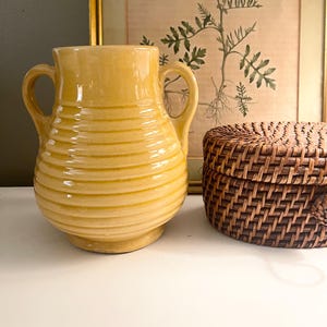 Vintage Bauer Style Ringware Art Pottery Vase, Yellow Ribbed, Art Ceramic Glazed Vase,