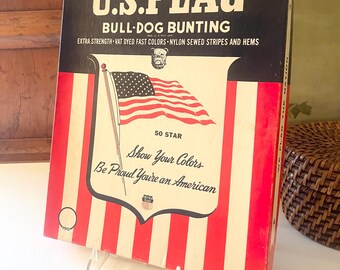 Vintage U.S. Flag 3' x 5' 50 Stars Dettra Flag, American Bull Dog Cotton Bunting, Original Box NOS, Americana Decor