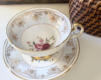 Vintage England Old Royal Bone China Teacup and Saucer, English Teacup, Gold Footed Teacup, Gilded Teacup, Tea Party Decor