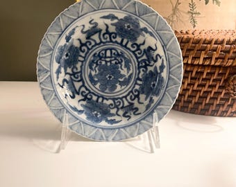 Antique Chinese Kraak Shallow Dish, Asian Hallmark, Blue Imari Dish, Coffee Table Decor
