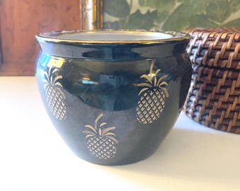 Vintage Small Pineapple Planter, Green and Gold Cachepot, Andrea By Sadek, Housewarming Gift