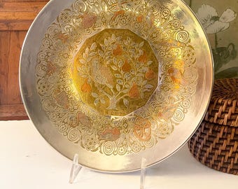 Vintage 1970 Reed & Barton, "Partridge In A Pear Tree" Silver Plated Damascene Tray, Limited Edition, Christmas