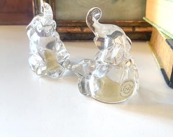 Vintage Lenox Mini Pair of Glass Elephant Figurines, Czech Republic Lead Crystal,