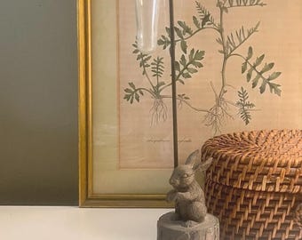 Two’s Company Bunny Rabbit Flower Holder, Rabbit on a Log With Suspended Glass Vase, Vintage Easter Decor