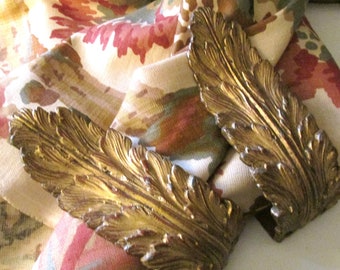 Vintage Palladio Italy Gilt Florentine Curtain Holdbacks, Acanthus Leaf, Hollywood Regency Decor, Gold Tie-Backs