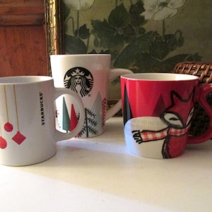 Starbucks Ceramics Mug Cup 11Oz Cute Fox Autumn Forest Maple Leaf Set with  Lid
