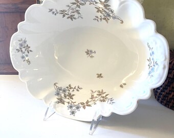 Vintage Carlsbad Austria Floral Bowl, Large Romantic Serving Bowl, Cottage Chic Dining, Oval Hand Painted Antique Dish