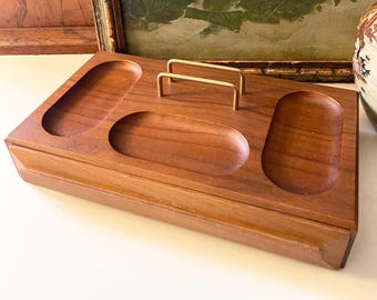 Vintage Misson Crafted In California Teak Wood Top Organizer Valet, MCM Jewelry Box Drawer, Home Office Decor