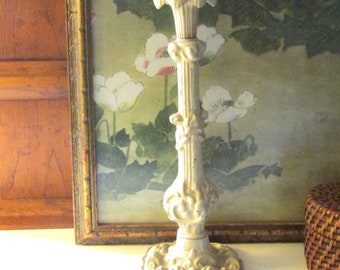 Vintage Hen-Feathers Cast Iron Pillar Candle Holder, Garden Decor, Romantic Garden, Wedding Decor