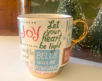 Vintage Anthropologie Christmas Mug, Danielle Kroll "Making Spirits Bright" Gilded Handle, Birthday Gift