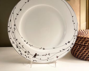 Vintage Ciroa "Oiseau" Bird and Vine Dinner Plate, Platinum Design, Holiday China