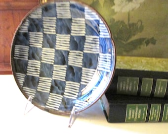 Vintage Chinoiserie Blue and White Checker Board Design Plate, Japanese Porcelain, Asian Hallmark, Trinket Dish, Decorative Dish