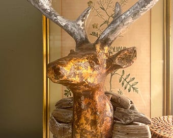 Decorative Gilded Deer Head Wall Hanging, Cabin Decor, Christmas Wall Gallery