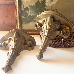 Vintage Burwood Products Acanthus Leaf Shelves, Gilded Molded Plastic Pair,Hollywood Regency, Neoclassical Style, Grandmillennial Decor