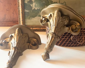 Vintage Burwood Products Acanthus Leaf Shelves, Gilded Molded Plastic Pair,Hollywood Regency, Neoclassical Style, Grandmillennial Decor